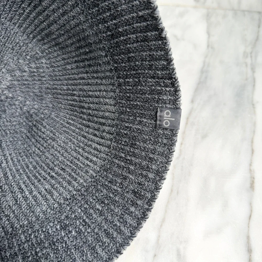 Alo Yoga Ribbed Denim Knit Cloche Bucket Hat Grey Anthracite A0679U One Size NEW